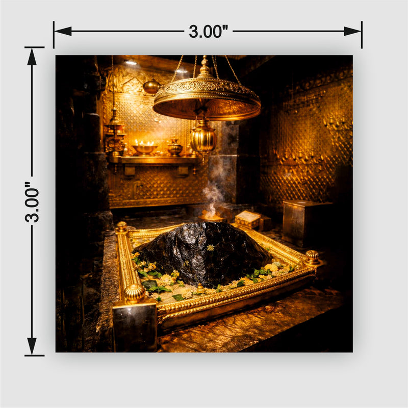 Smaran Kedarnath Jyotirlinga Wooden Fridge Magnet | Sacred Shivling Shrine Interior with Golden Lamp | 3x3 Inch Spiritual Refrigerator Decor for Home Kitchen & Gift