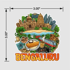 Todfod Bengaluru City Wooden Fridge Magnet – Heritage & Modern Bangalore Illustration Travel Souvenir for Kitchen, Home & Gifting