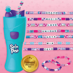 Spin Pop toy with customizable bands on a pink background