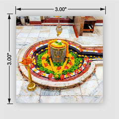 Smaran Baidyanath Jyotirlinga Wooden Fridge Magnet | Sacred Shivling Shrine Interior | 3x3 Inch Spiritual Refrigerator Decor for Home Kitchen & Gift