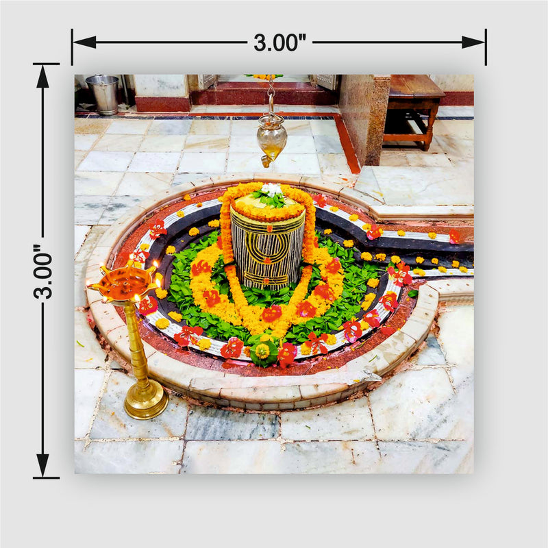 Smaran Baidyanath Jyotirlinga Wooden Fridge Magnet | Sacred Shivling Shrine Interior | 3x3 Inch Spiritual Refrigerator Decor for Home Kitchen & Gift