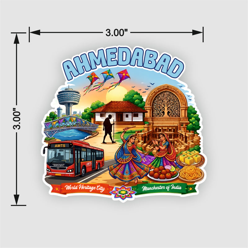 Todfod Ahmedabad Heritage City Wooden Fridge Magnet – Kite Illustration Travel Souvenir for Kitchen, Home & Gifting