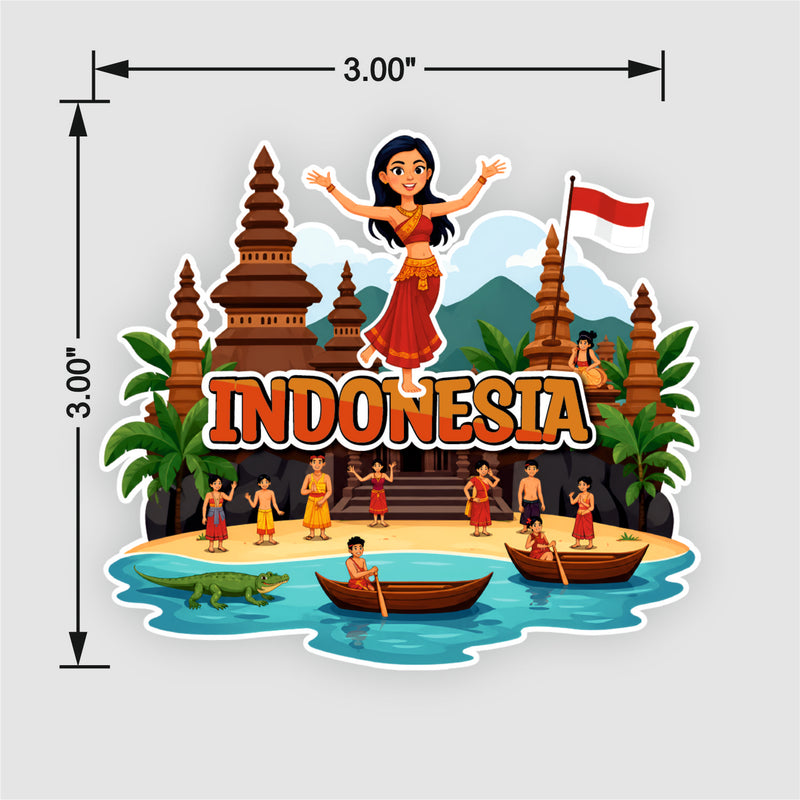 Smaran Indonesia Wooden Fridge Magnet | Traditional Stupa & Island Culture Illustration | 3x3 Inch Refrigerator Decor for Home Kitchen & Gift