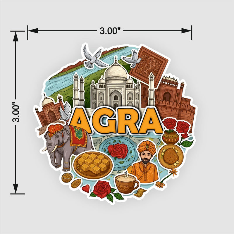 Todfod Agra Wooden Fridge Magnet | Taj Mahal & Heritage Culture Illustration | 3x3 Inch Refrigerator Decor for Home Kitchen & Gift - Todfod