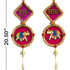 Smaran Handmade Peony Rose & Beaded Floral Latkan | Artificial Flower Tassel for Mandir Decoration, Festive Door Hanging, Wedding Backdrop, Home Temple Decore (Square Shubh Labh Hanging)