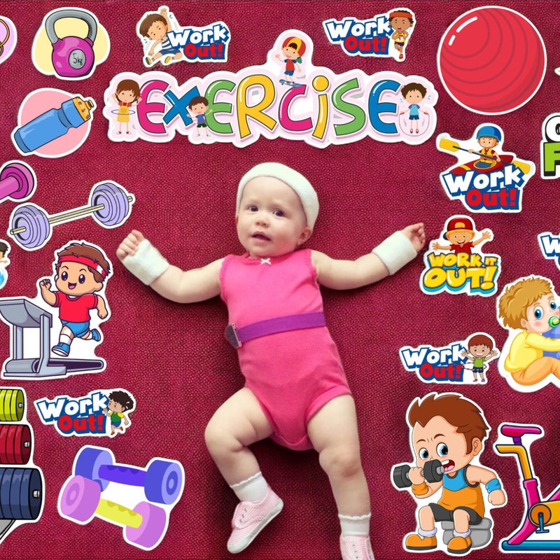 Todfod Gym Exercise Photo Booth Props for Kids, 23+ Fitness Cards for Healthy Lifestyle Photoshoot, Physical Activity Birthday Party, 20+ Themes Available