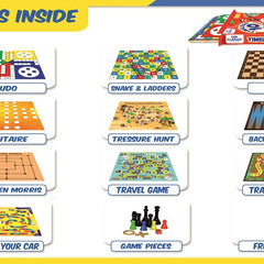 10 in 1 Board Game for Kids & Family | Ludo, Chess, Snakes & Ladders, Backgammon, Solitaire, Treasure Hunt & More | 2-4 Players | Age 4+ | With Rainbow Card Game
