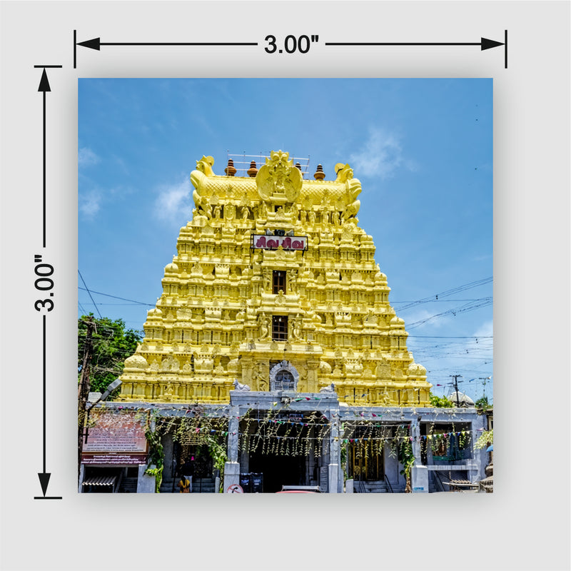 Smaran Rameshwaram Jyotirlinga Wooden Fridge Magnet | Golden Gopuram Temple Illustration | 3x3 Inch Spiritual Refrigerator Decor for Home Kitchen & Gift
