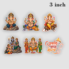 Todfod Ganesha Fridge Magnet Set of 6 | 3 Inch Colorful Cartoon Style MDF Wood Hindu Deity Religious Souvenir