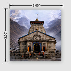 Smaran Kedarnath Jyotirlinga Wooden Fridge Magnet | Snow Mountain Temple Illustration | 3x3 Inch Spiritual Refrigerator Decor for Home Kitchen & Gift