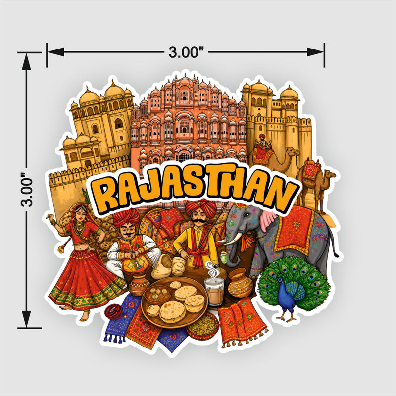 Smaran Rajasthan Wooden Fridge Magnet | Fort Elephant & Camel Illustration | 3x3 Inch Refrigerator Decor for Home Kitchen & Gift