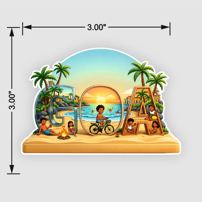 Smaran Goa Wooden Fridge Magnet | Creative Alphabet Beach Scene with Sunset & Palm Trees | 3x3 Inch Wooden Refrigerator Decor for Home Kitchen & Gift