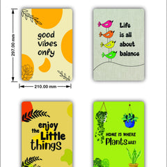 Todfod Motivational Botanical Wall Hanging Set of 4 | A4 Size Plant & Bird Theme MDF Wood Plaques for Home Decor