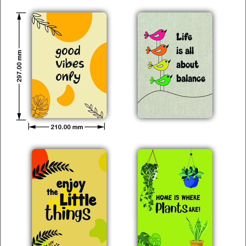 Todfod Motivational Botanical Wall Hanging Set of 4 | A4 Size Plant & Bird Theme MDF Wood Plaques for Home Decor