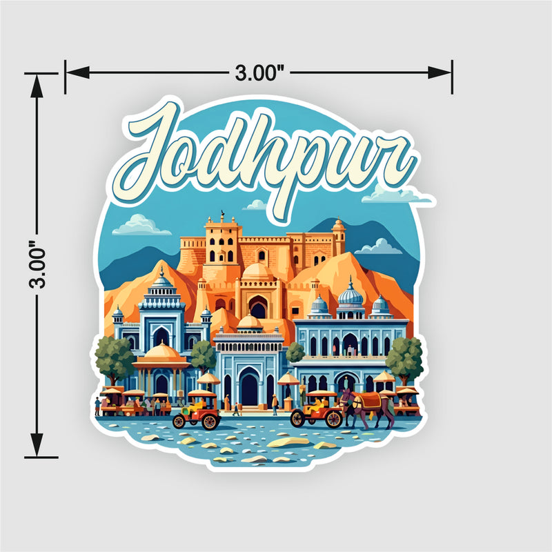 Smaran Jodhpur acrylic Fridge Magnet | Blue City Fort & Culture Illustration | 3x3 Inch Refrigerator Decor for Home Kitchen & Gift
