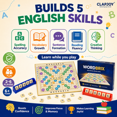 Clapjoy Wordbrix Word Building Board Game for Kids Ages 6-12 | 3-in-1 English Learning Game | Spelling, Vocabulary & Sentence Making | 100 Letter Tiles | 2-6 Players