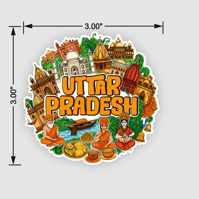 Smaran Uttar Pradesh Wooden Fridge Magnet | Taj Mahal & Cultural Illustration | 3x3 Inch Refrigerator Decor for Home Kitchen & Gift