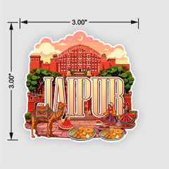 Smaran Jaipur Wooden Fridge Magnet | Pink City Palace & Camel Illustration | 3x3 Inch Refrigerator Decor for Home Kitchen & Gift