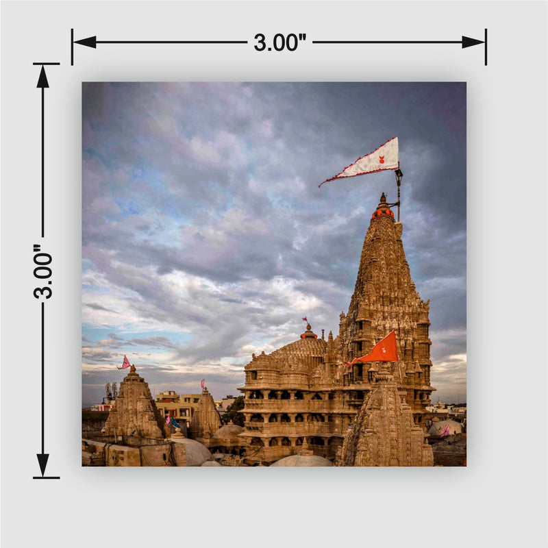 Dwarkadhish Temple Fridge Magnet | 3x3 Inch Sacred Pilgrimage Souvenir & Devotional Decor