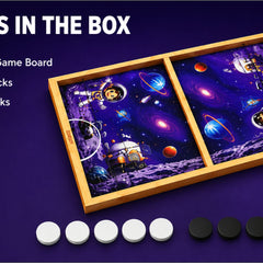 Space Slingo Rapid Action Wooden Puck Game for Kids & Family | Fast Track Sling Puck Board Game | Portable Travel-Friendly Interactive Board Game (Ages 5+)