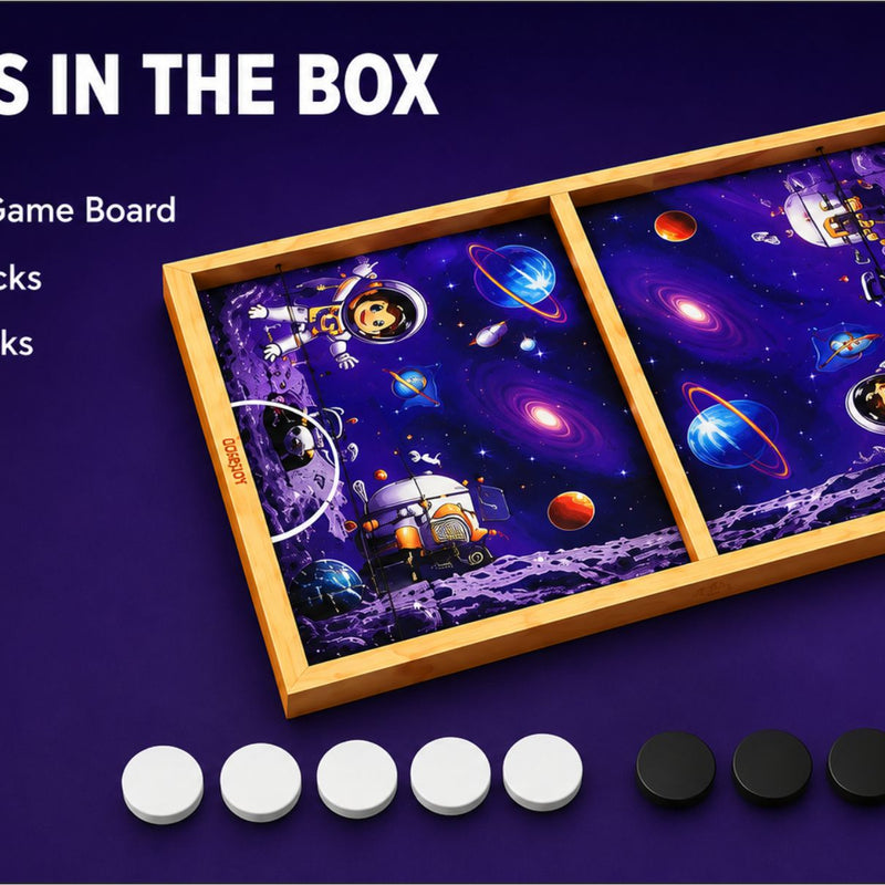 Space Slingo Rapid Action Wooden Puck Game for Kids & Family | Fast Track Sling Puck Board Game | Portable Travel-Friendly Interactive Board Game (Ages 5+)