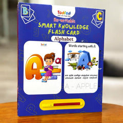 Todtad alphabet flash card book on a wooden surface with a blurred background