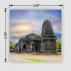 Smaran Trimbakeshwar Jyotirlinga Wooden Fridge Magnet | Ancient Temple Tower & Dome Illustration | 3x3 Inch Spiritual Refrigerator Decor for Home Kitchen & Gift