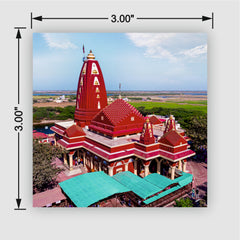 Smaran Nageshwar Jyotirlinga Wooden Fridge Magnet | Red Temple Tower Illustration | 3x3 Inch Spiritual Refrigerator Decor for Home Kitchen & Gift