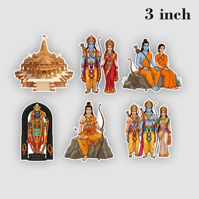 Todfod Ram-Sita Fridge Magnet Set of 6 | 3 Inch Colorful Cartoon Style MDF Wood Hindu Deity Religious Souvenir