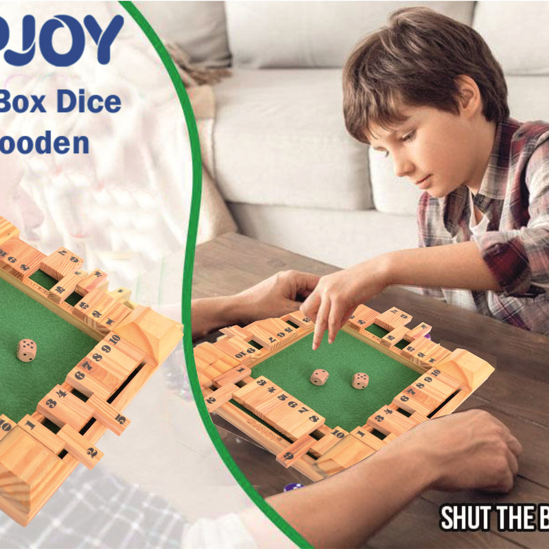 Clapjoy Shut The Box Wooden Dice Board Game for Kids & Family | Pinewood Number Strategy Game with Felt Board, 2 Pairs of Dice & Number Tiles | Educational Indoor Game