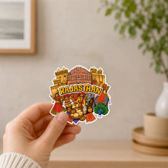 Smaran Rajasthan Wooden Fridge Magnet | Fort Elephant & Camel Illustration | 3x3 Inch Refrigerator Decor for Home Kitchen & Gift