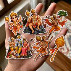 Todfod Hanumanji Fridge Magnet Set of 6 | 3 Inch Colorful Cartoon Style MDF Wood Hindu Deity Religious Souvenir