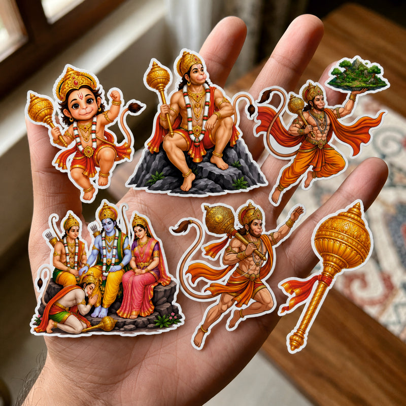 Todfod Hanumanji Fridge Magnet Set of 6 | 3 Inch Colorful Cartoon Style MDF Wood Hindu Deity Religious Souvenir