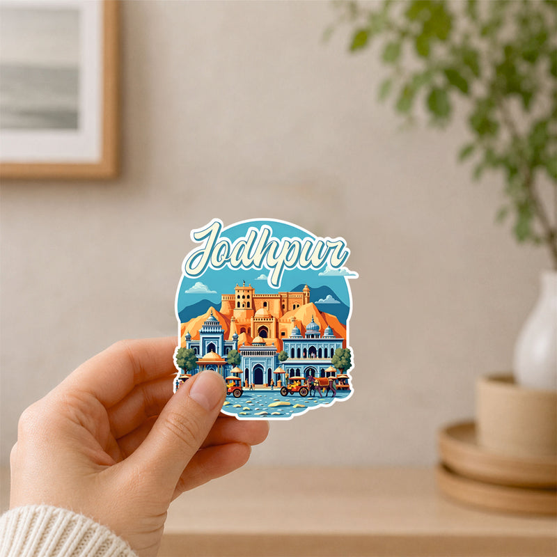 Smaran Jodhpur acrylic Fridge Magnet | Blue City Fort & Culture Illustration | 3x3 Inch Refrigerator Decor for Home Kitchen & Gift