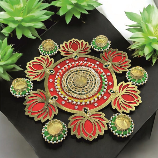 Smaran Lotus Design Decorative Rangoli with Detachable Tealight Holders & with Wax Candle | Handcrafted Festive Floor Decoration for Diwali, Pooja, Weddings, Navratri, Housewarming & Home Decor