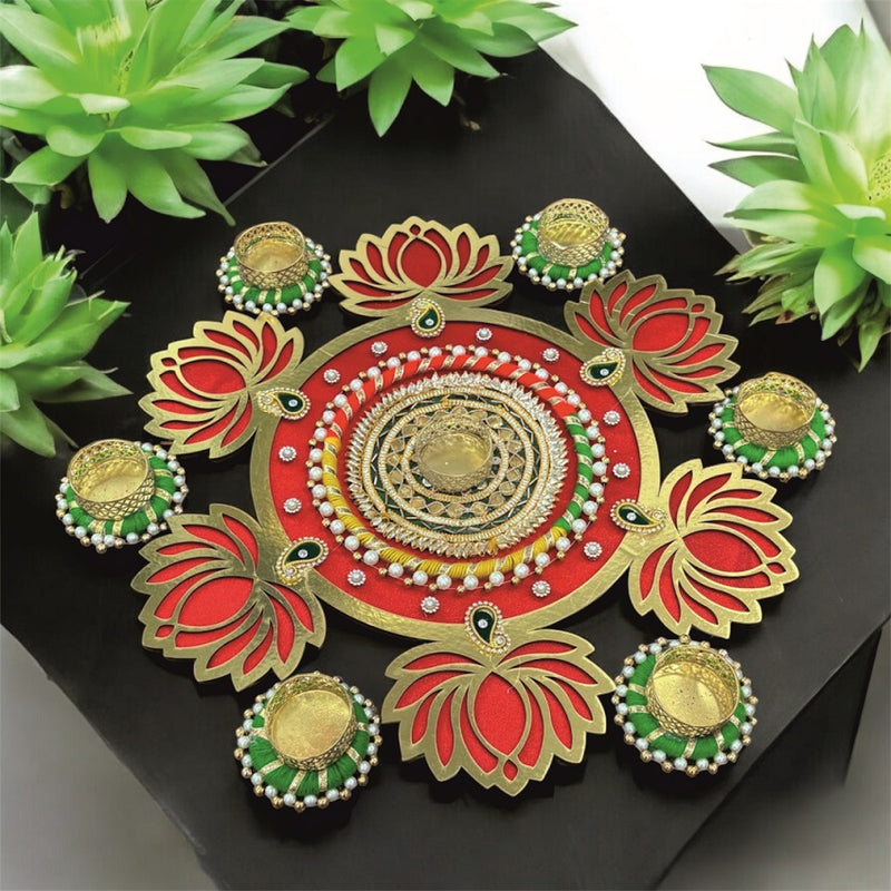 Smaran Lotus Design Decorative Rangoli with Detachable Tealight Holders & with Wax Candle | Handcrafted Festive Floor Decoration for Diwali, Pooja, Weddings, Navratri, Housewarming & Home Decor