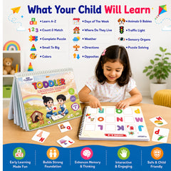 Toddler Learning Binder Level 2 for Kids 2-5 Years | Reusable Velcro Activity Book | Educational Montessori Learning Binder | Alphabet, Counting, Colors, Animals, Weather, Puzzles & More
