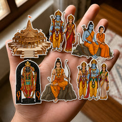 Todfod Ram-Sita Fridge Magnet Set of 6 | 3 Inch Colorful Cartoon Style MDF Wood Hindu Deity Religious Souvenir