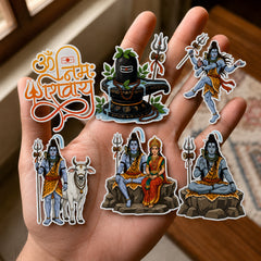 Todfod Mahadev Fridge Magnet Set of 6 | 3 Inch Colorful Cartoon Style MDF Wood Hindu Deity Religious Souvenir