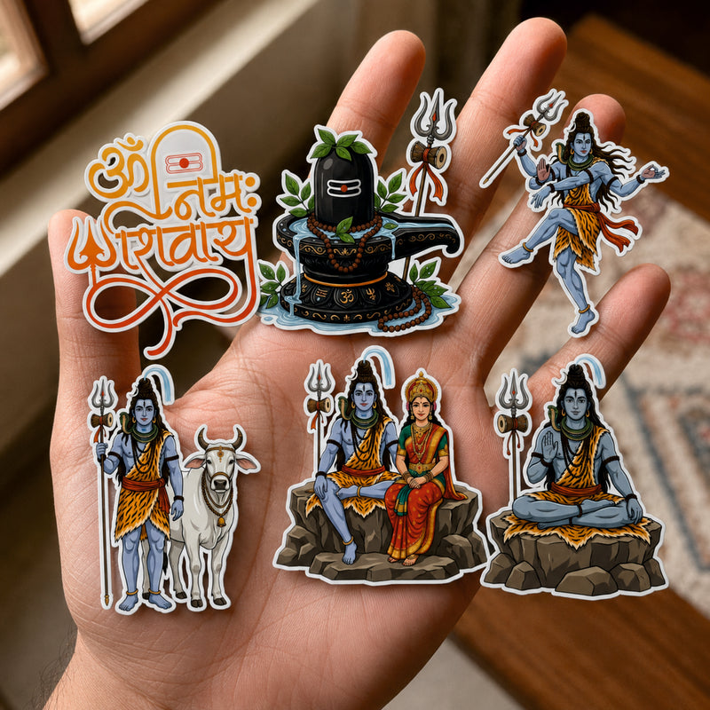 Todfod Mahadev Fridge Magnet Set of 6 | 3 Inch Colorful Cartoon Style MDF Wood Hindu Deity Religious Souvenir