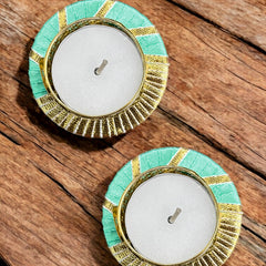 Smaran Handmade Elegant Candle Holder Set of 2 for Festivals, Weddings, Pooja Room & Home Decor, Traditional Indian Decorative Tealight Candle Set (Golden Ring Lace Tealight Holder)