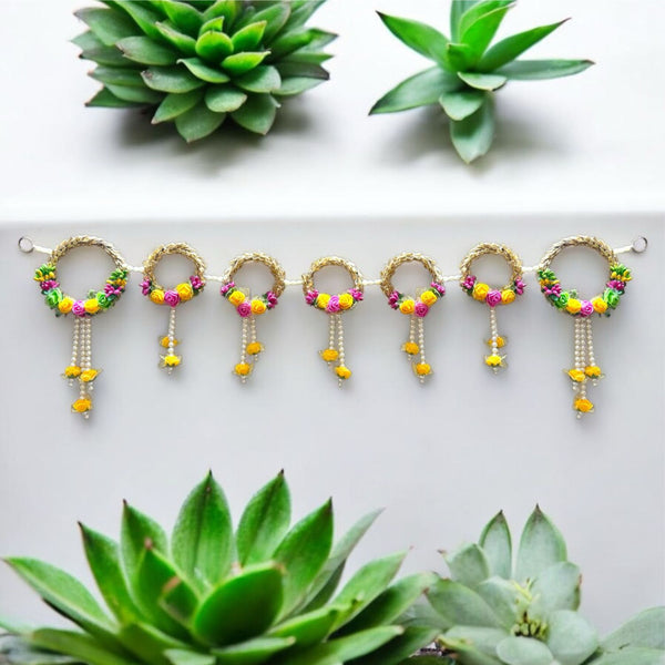 Smaran Floral Ring Toran with Hanging Flowers | Elegant Decorative Door Hanging with Golden Hoop and Artificial Blooms for Home Temple, Festival, and Wedding Decor