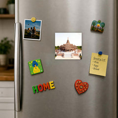 Ram Mandir Ayodhya Fridge Magnet | 3x3 Inch Red Brick Temple MDF Wood Souvenir & Decor