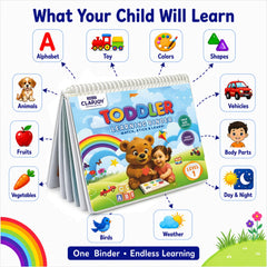 Toddler Learning Binder for Kids 2-5 Years | Reusable Velcro Activity Book | Educational Learning Binder for Alphabet, Colors, Shapes, Animals, Fruits & Vegetables | Montessori Learning Toy
