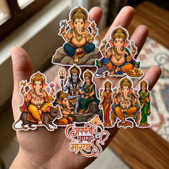 Todfod Ganesha Fridge Magnet Set of 6 | 3 Inch Colorful Cartoon Style MDF Wood Hindu Deity Religious Souvenir