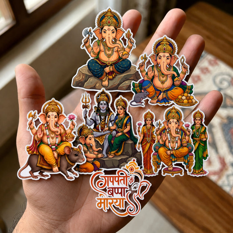 Todfod Ganesha Fridge Magnet Set of 6 | 3 Inch Colorful Cartoon Style MDF Wood Hindu Deity Religious Souvenir