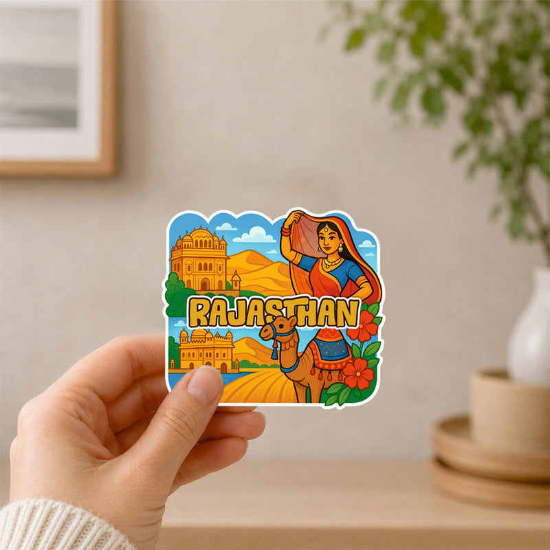Smaran Rajasthan Wooden Fridge Magnet | Desert Fort & Camel Illustration | 3x3 Inch Refrigerator Decor for Home Kitchen & Gift