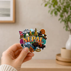 Smaran Nepal Wooden Fridge Magnet | Himalaya Temple & Yak Illustration | 3x3 Inch Refrigerator Decor for Home Kitchen & Gift