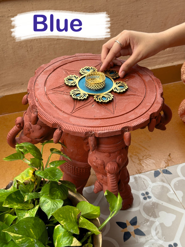 Smaran Lotus Blossom Rangoli Tealight Holder Set of 2 | Handmade Decorative Candle Holder Pair with Traditional Lotus Design for Diwali, Navratri, Weddings, Pooja Room