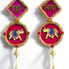 Decorative earrings with elephants and purple stones on a white background